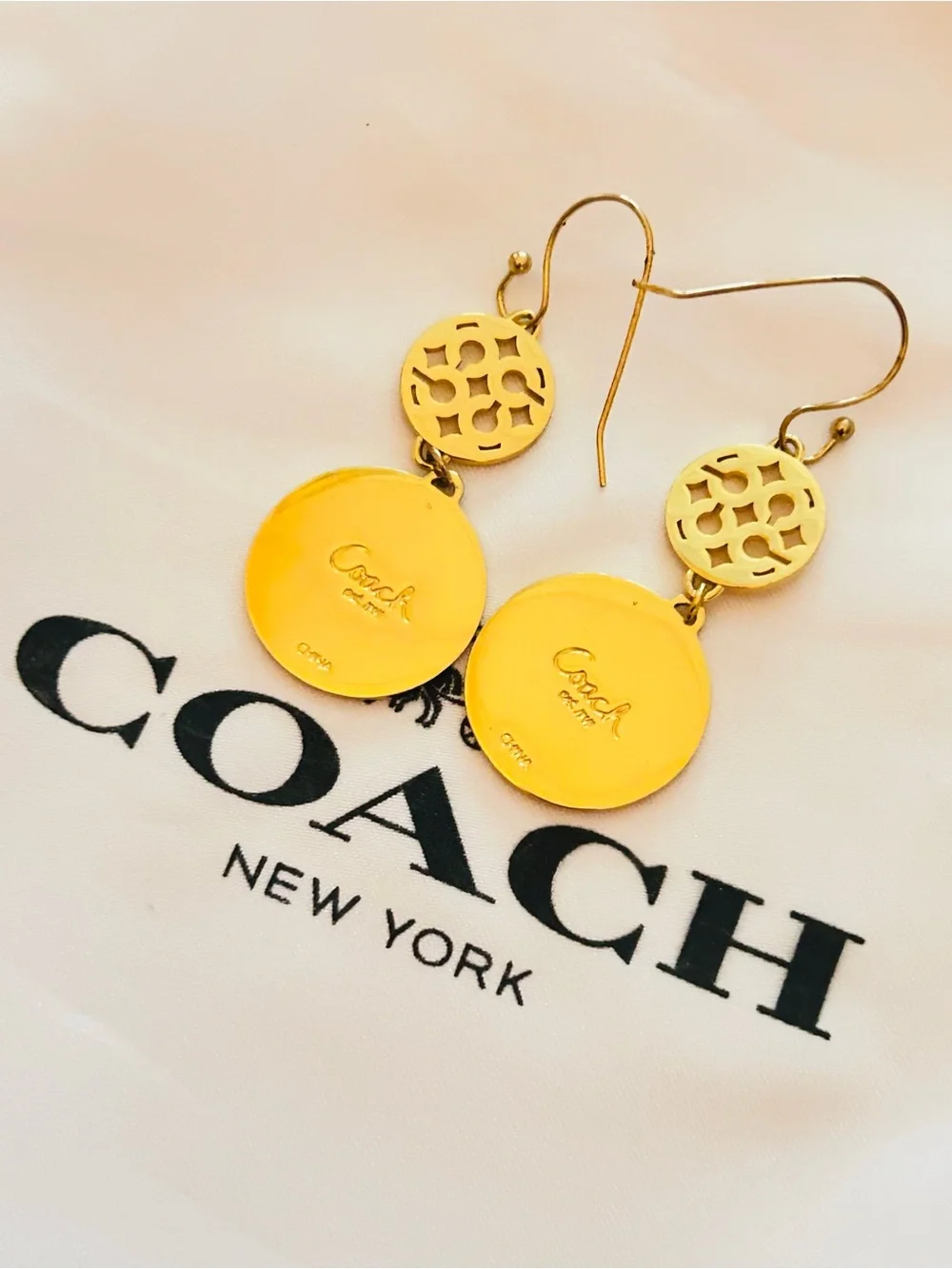 NWOT Coach Y2K Sognature kissing C's Gold Tone Earrings